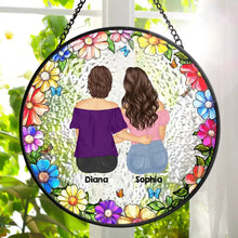 Load image into Gallery viewer, &quot;Cherished Memories: Personalized Floral Frame - Stained Glass Window Hanging for Grandma, Mom &amp; Loved Ones&quot; Suncatcher Ornament PopCulturePrints
