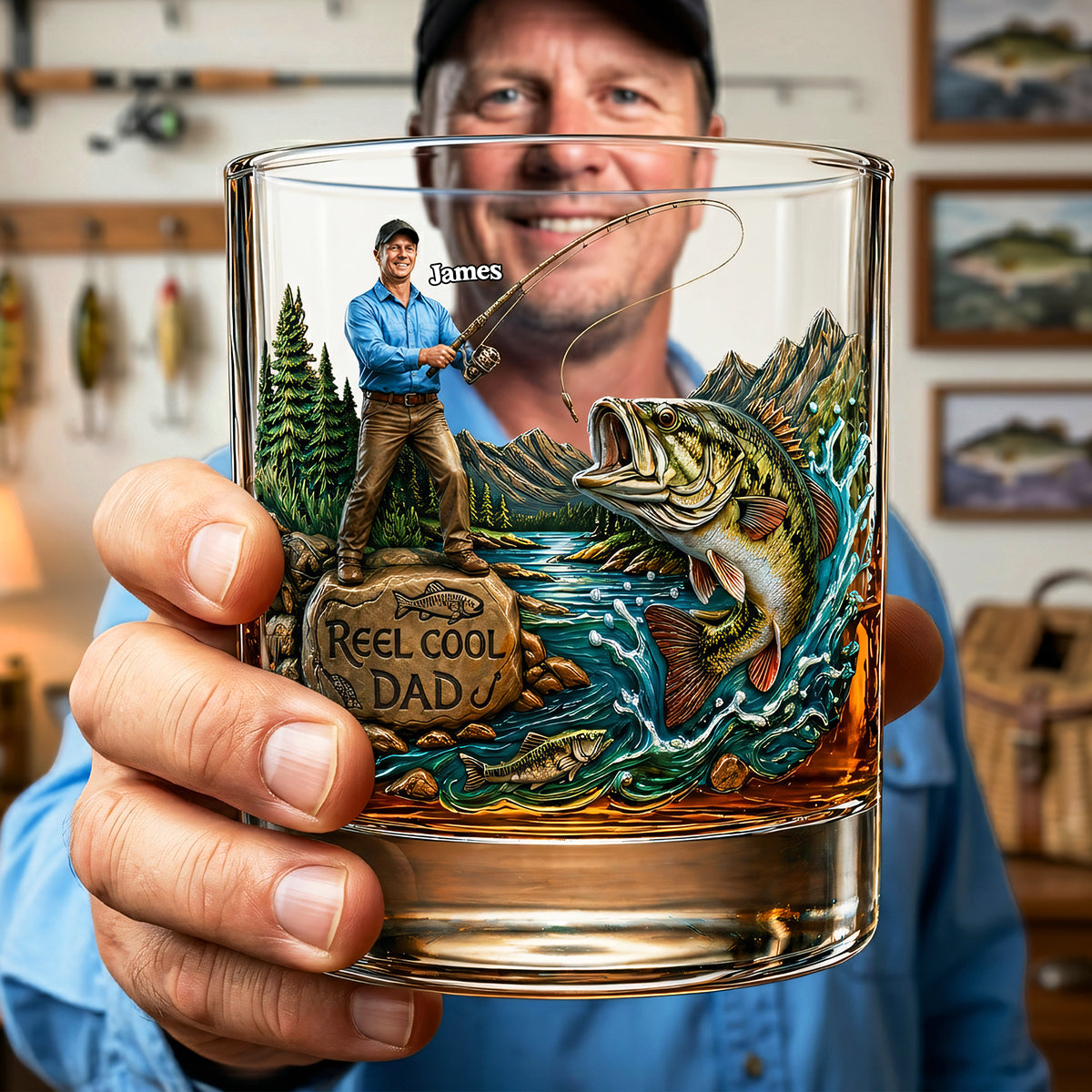 Reel Cool Dad - Personalized Fishing Dad Drinking Glass | Unique Gift for Dads & Grandpas Glass PopCulturePrints