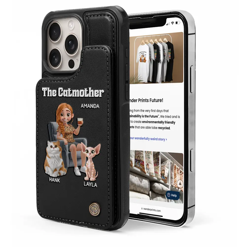 “Celebrate the Love of a Cat Mother” - Personalized Leather Flip Wallet Phone Case - Gift for Moms, Grandmas, and Cat Lovers Leather Flip Wallet Phone Case PopCulturePrints