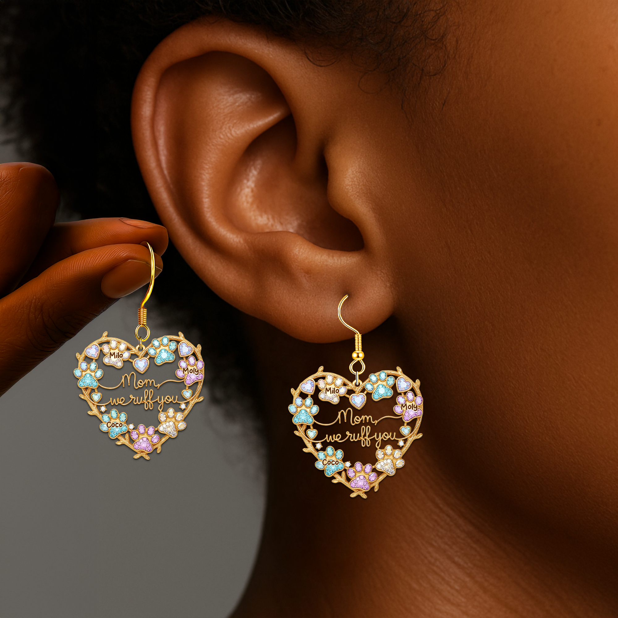 “Mom, we ruff you” - Personalized Paw Print Earrings - Custom Gift for Dog Lovers Earrings PopCulturePrints