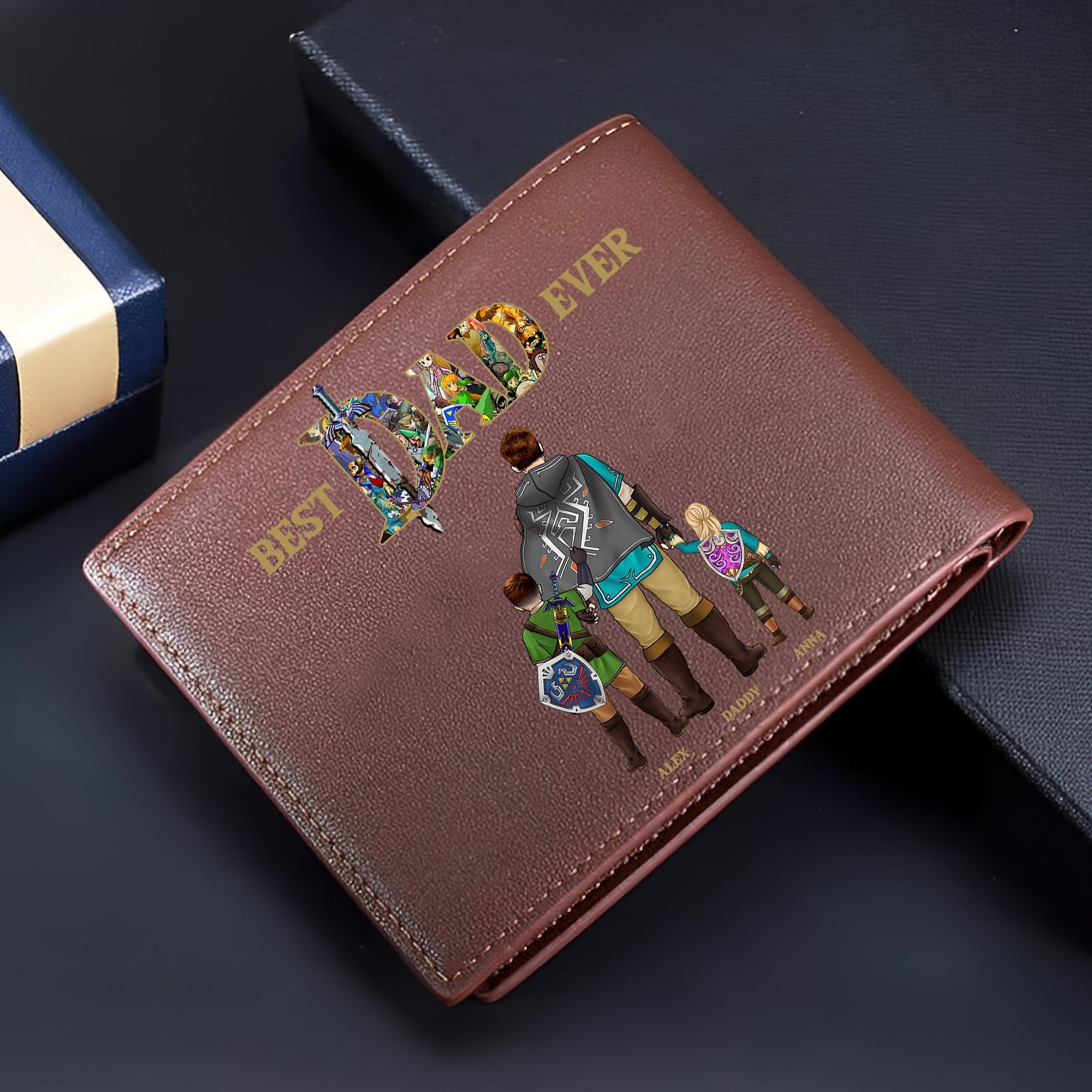 Personalized 'Best Dad Ever' PU Leather Wallet with Custom Family Design Leather Wallet PopCulturePrints