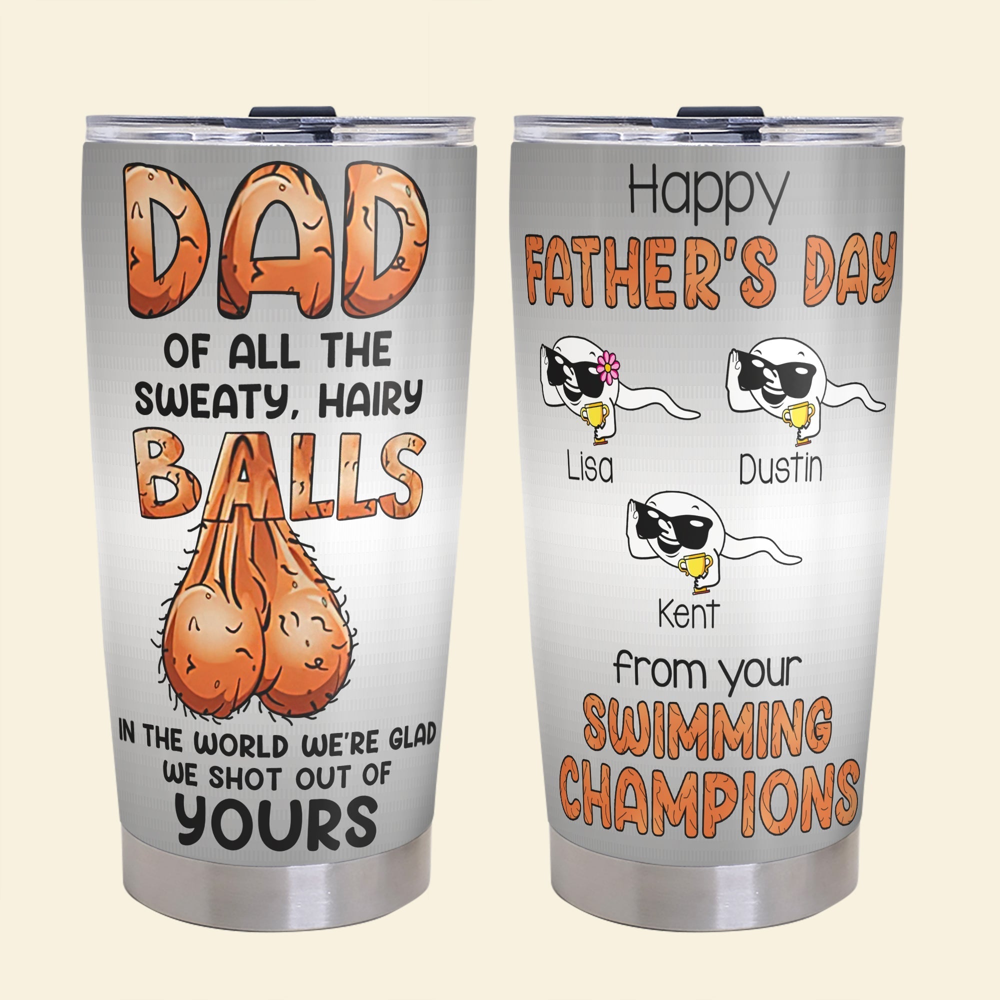 “Dad of All the Sweaty, Hairy Balls!” - Funny Dad Balls Tumbler, Personalized Gift for Dads, Grandpas, and More Tumbler Cup PopCulturePrints
