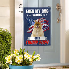 Load image into Gallery viewer, Personalized Dog Lovers Garden Flag - Patriotic Trump 2024 Design
