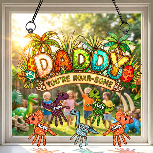 ‘Daddy, You’re Roar-some!’ - Tiny Roarsome Dino Kids Suncatcher Ornament - Personalized Gifts for Dad, Grandpa, and More Ornament PopCulturePrints