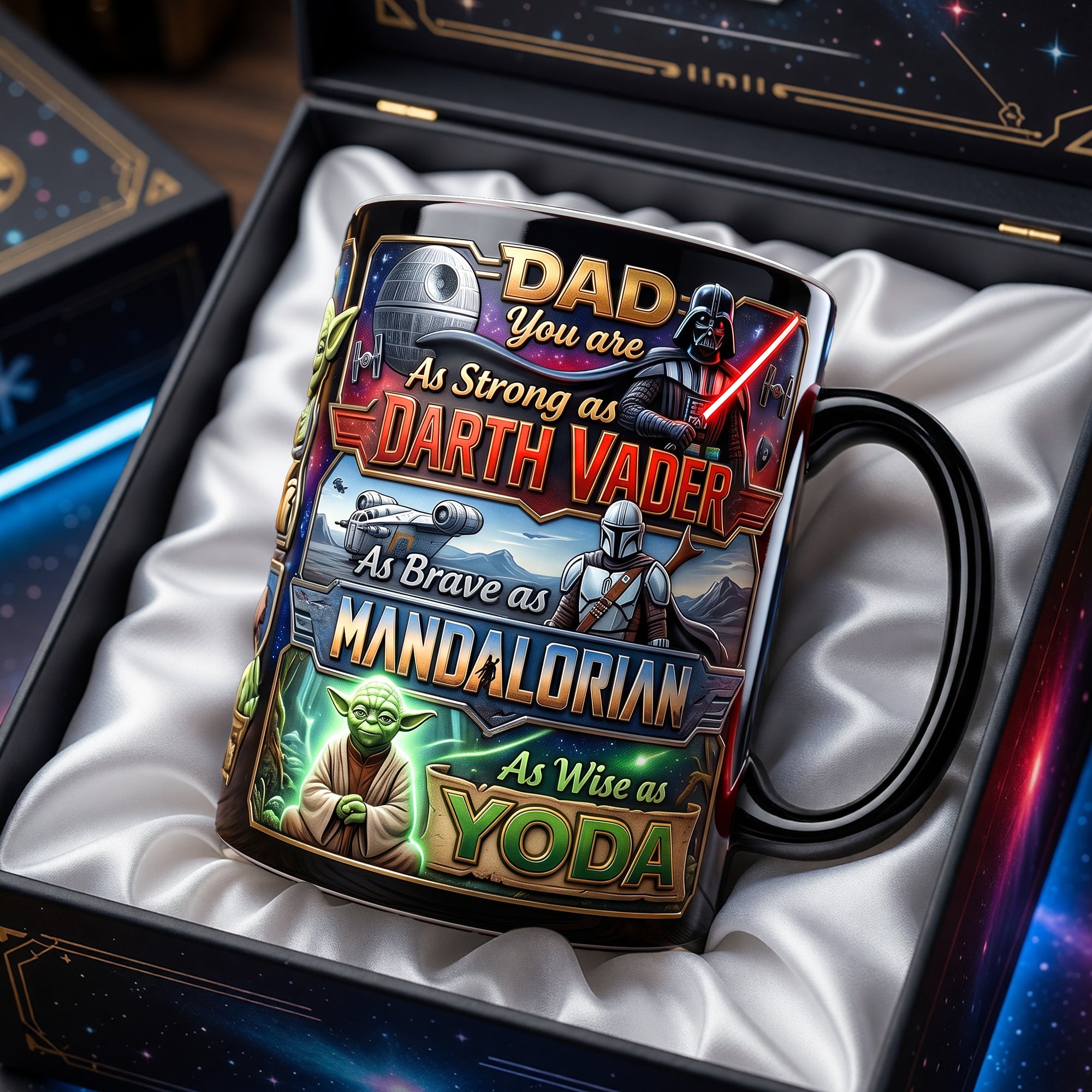 “Dad, You Are As Strong As Darth Vader, As Brave As Mandalorian, As Wise As Yoda” - Cosmic Dad Magic Coffee Mug - Personalized Gift for Dad, Grandpa, and More Coffee Mug PopCulturePrints