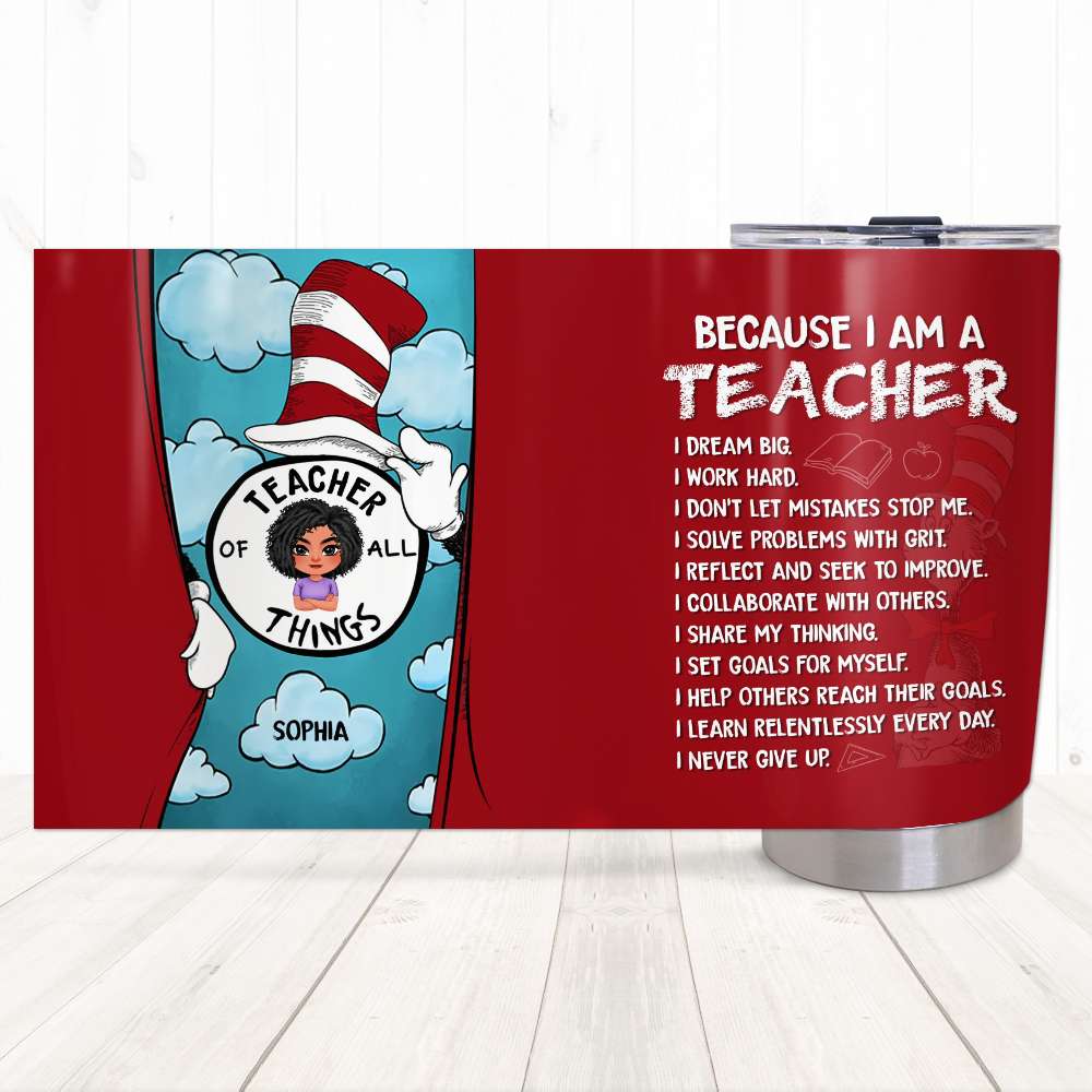 Personalized Motivational Teacher Tumbler - I Dream Big & Work Hard Tumbler Cup PopCulturePrints