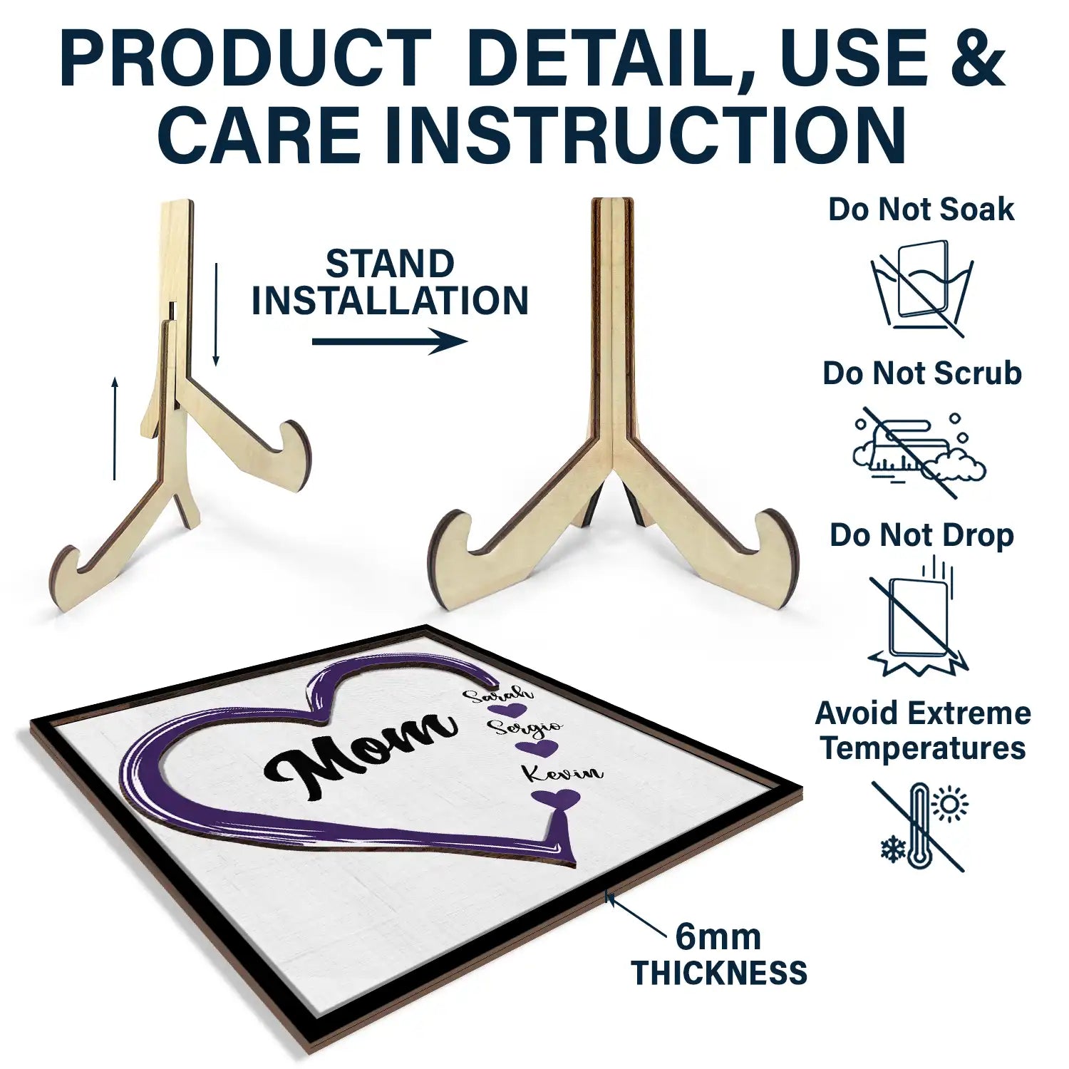 Grandma, the Heart of Our Family - Personalized 2-Layered Wooden Plaque With Stand Wooden Plaque PopCulturePrints