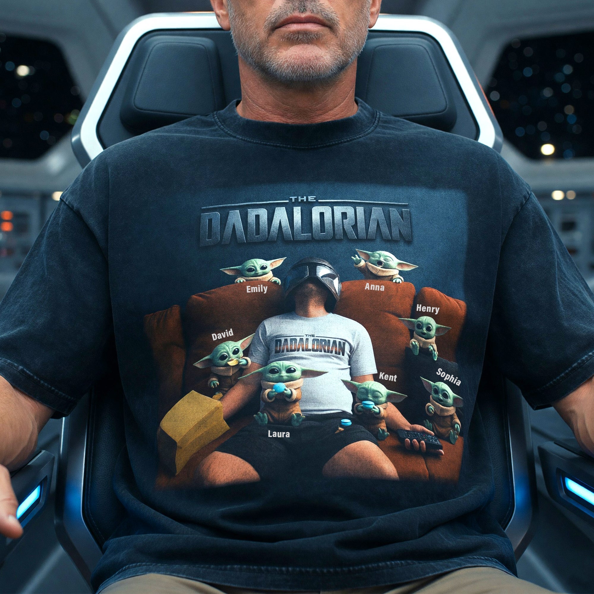 “In the Galaxy of Dads, You're the Star” - Personalized Dad’s Little Galaxy Crew Washed Shirt - Gift for Dad, Grandpa, Family Shirts PopCulturePrints