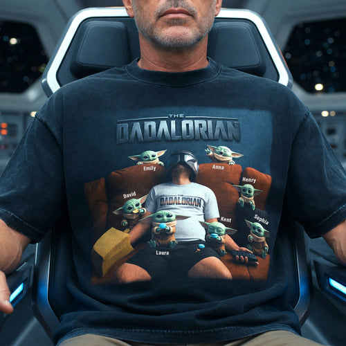“In the Galaxy of Dads, You're the Star” - Personalized Dad’s Little Galaxy Crew Washed Shirt - Gift for Dad, Grandpa, Family Shirts PopCulturePrints