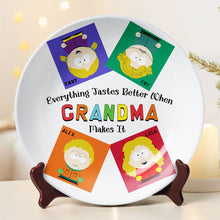 Load image into Gallery viewer, &quot;Everything Tastes Better When Grandma Makes It&quot; - Personalized Ceramic Round Plate - Gift for Grandma, Mother, Family Ceramic Round Plate PopCulturePrints
