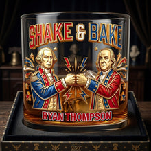 Load image into Gallery viewer, "Shake &amp; Bake!" Celebrate 250 Years of USA - Personalized Round Glass - Unique Gifts for History Buffs, Collectors &amp; Friends Glass PopCulturePrints
