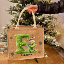 Load image into Gallery viewer, Personalized Holiday Alphabet Jute Tote Bag
