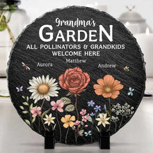 Load image into Gallery viewer, “Grandma’s Garden: A Place for Pollinators &amp; Grandkids” - Personalized Circle Memorial Garden Stone - Custom Gift for Family Lovers Memorial Garden Stone PopCulturePrints

