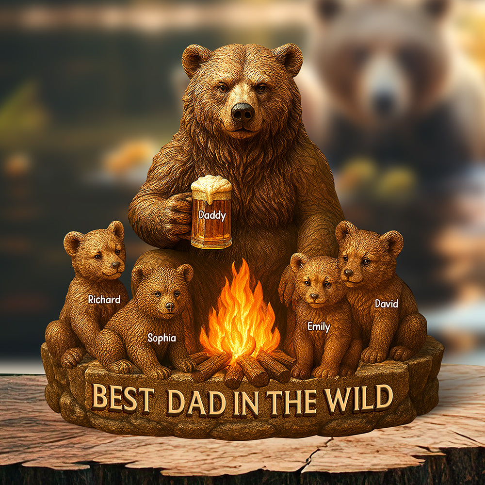 "Best Dad In The Wild" - Personalized Dad Bear Plaque - Unique Gift for Dad, Grandpa, and Father's Day Shaped Plaques PopCulturePrints