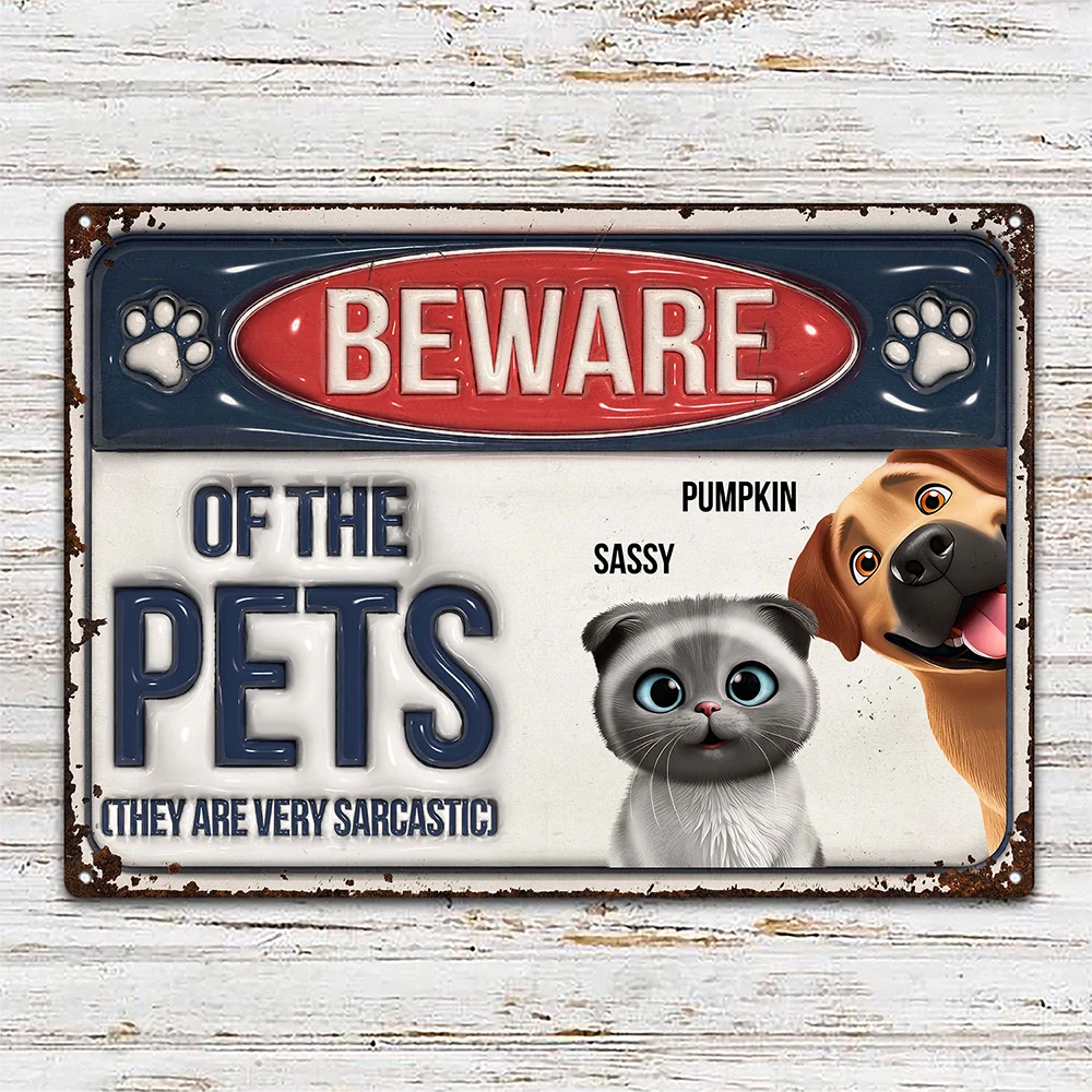 Beware of the Dog (He Wants Cuddles) - Personalized Classic Metal Sign - Perfect Gift for Pet Lovers Metal Sign PopCulturePrints