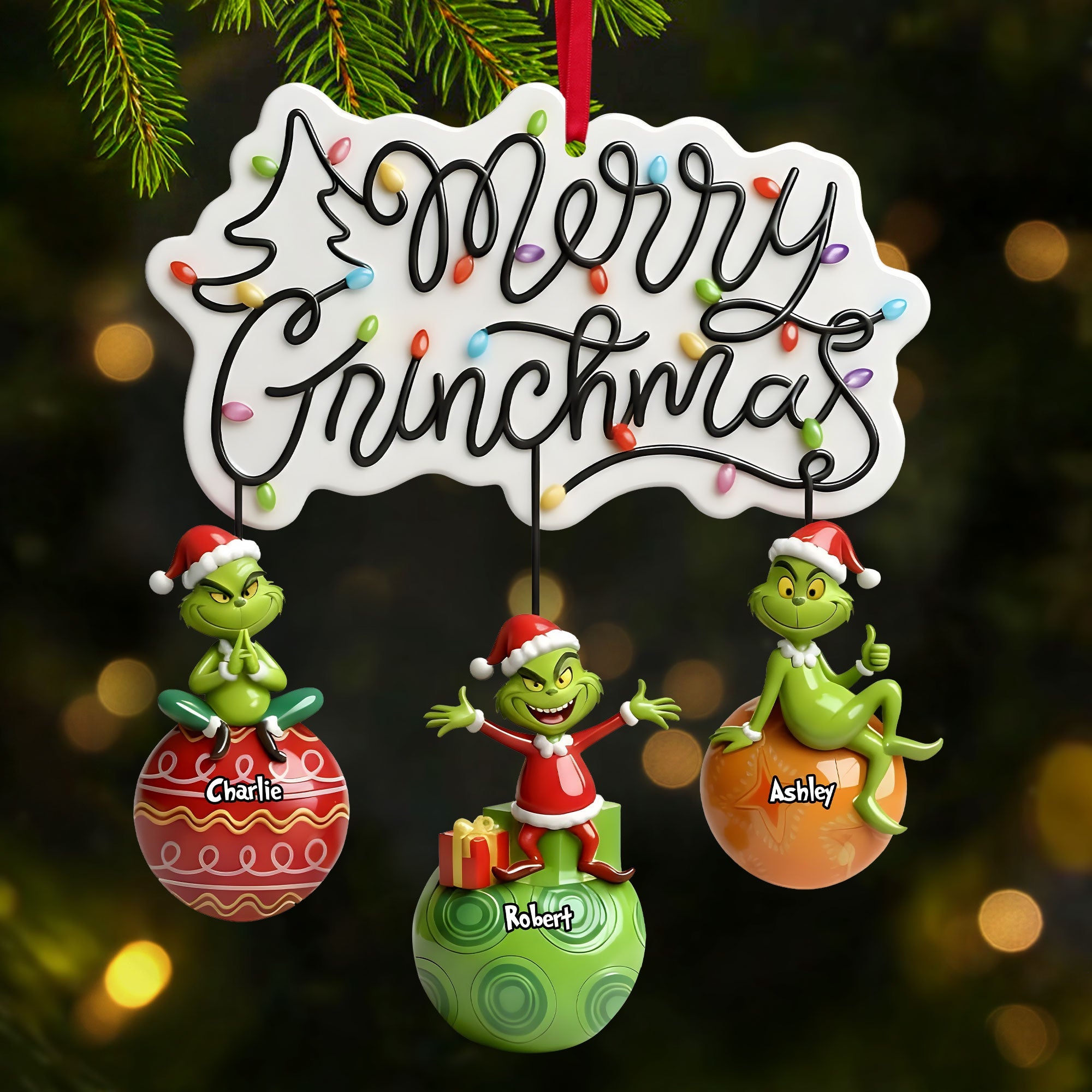 Merry Grinchmas Hanging Ornament - Personalized Christmas Gift for Family & Friends Ornament PopCulturePrints