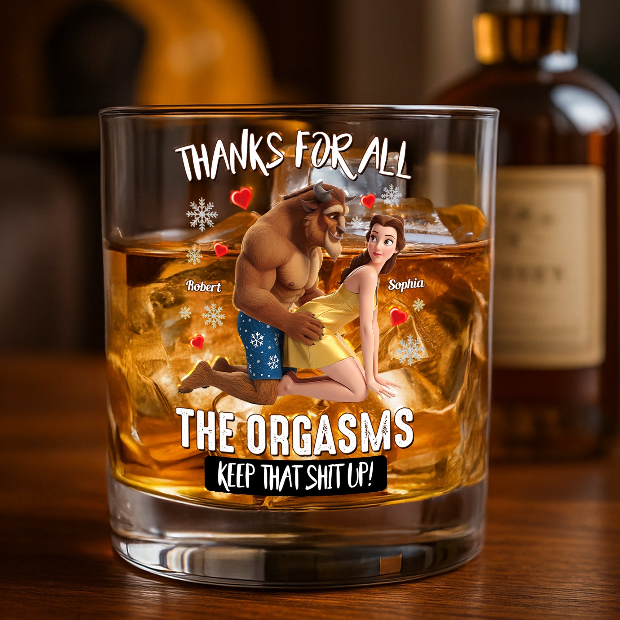 Thanks for All the Orgams - Cheeky Couple Glass - Personalized Gifts For Couples Whiskey Glass PopCulturePrints