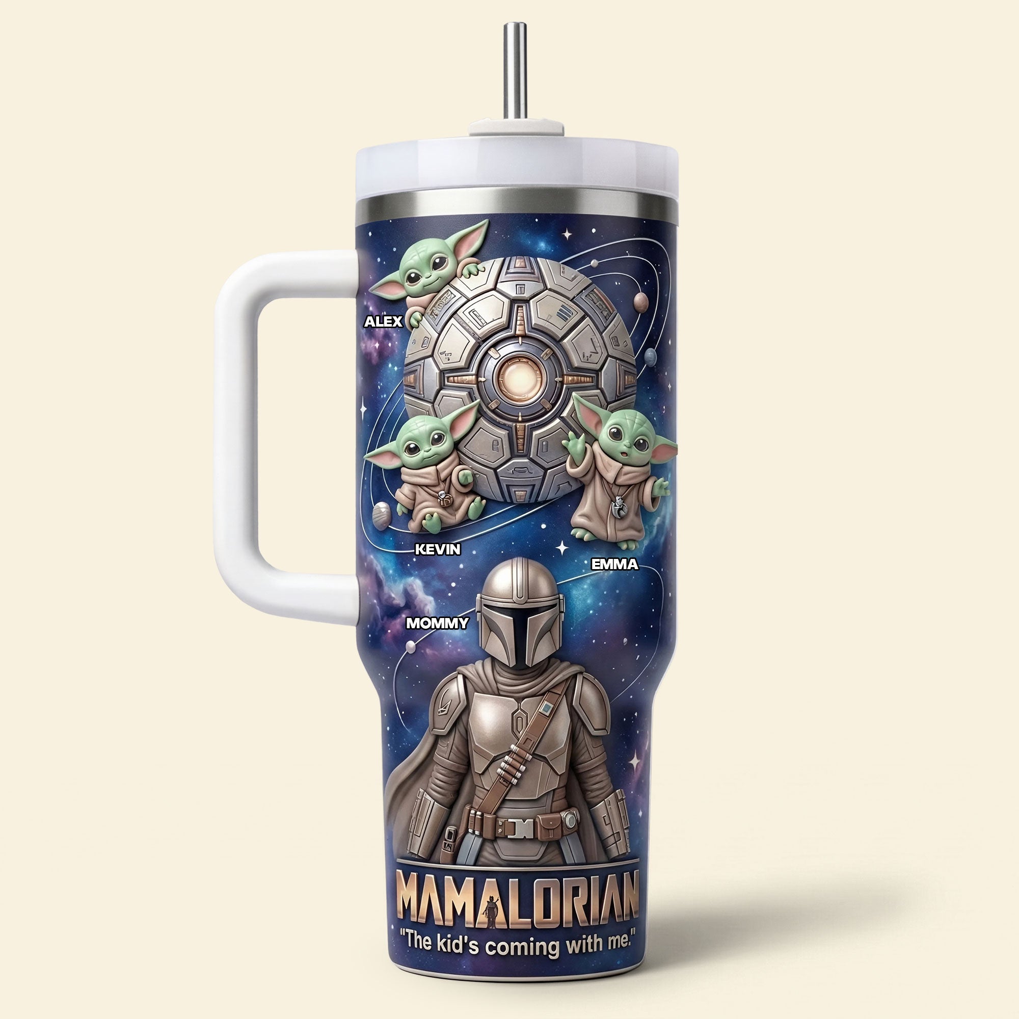 "The Kid's Coming With Me" - Personalized MAMALORIAN 40oz Tumbler - Gift for Mom, Grandma, and Star Wars Fans Tumbler Cup PopCulturePrints