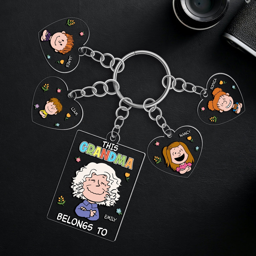 Personalized Grandma Keychain with Cartoon Charms - Customizable Family Names