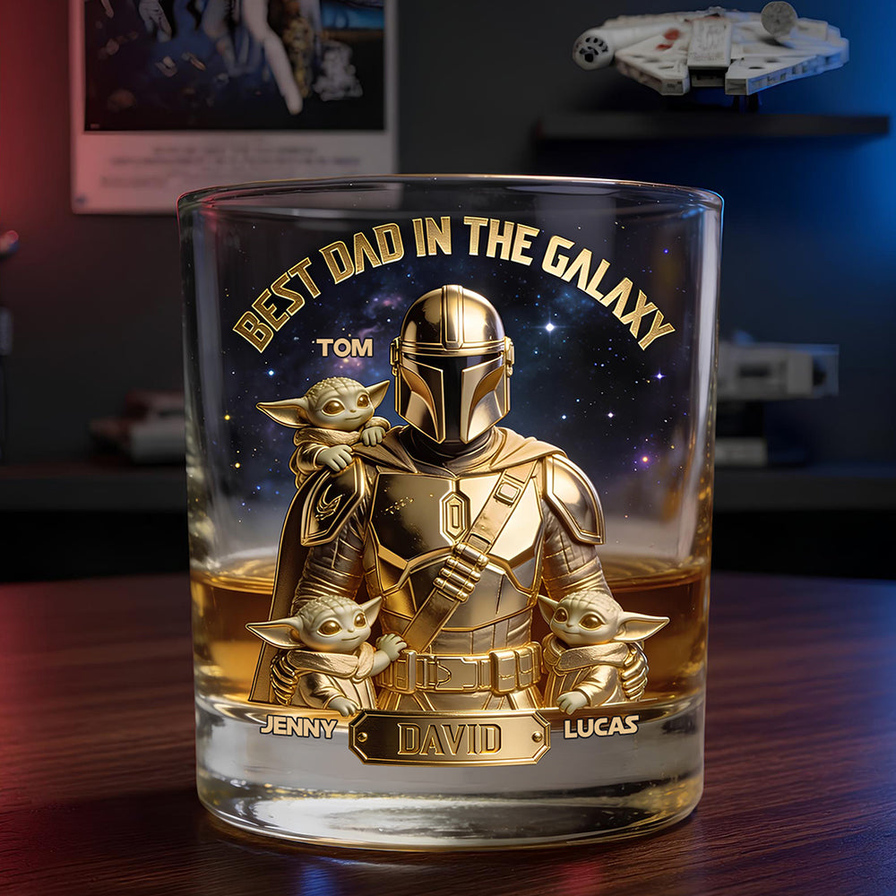 “Best Dad in the Galaxy” - Personalized Round Glass - Gift for Dad, Grandpa, and All Star Dads Glass PopCulturePrints