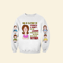 Load image into Gallery viewer, “She is Clothed in Strength &amp; Dignity” - Personalized Mom Shirt - Gift for Mom, Grandma, and Special Women AOP Products PopCulturePrints
