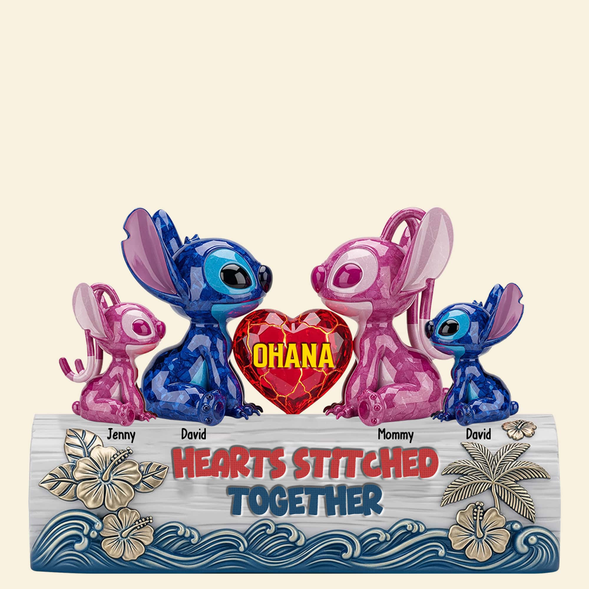 Hearts Stitched Together - Personalized Blue Monster Family Plaque Shaped Plaques PopCulturePrints
