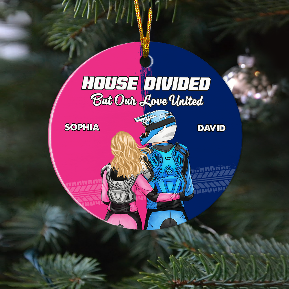 Custom Motocross Couple Christmas Ornament - House Divided Ornament PopCulturePrints