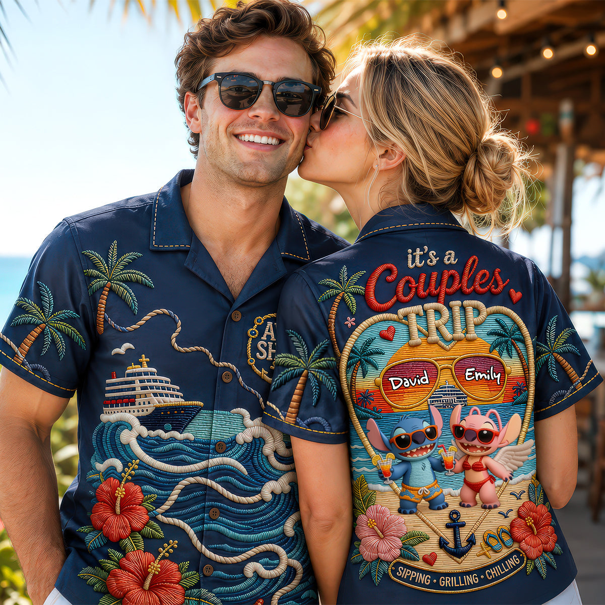“Create Unforgettable Memories Together” - Personalized Couple Hawaiian Shirt - Custom Gift for Couples, Newlyweds, Anniversary, Romantic Occasion