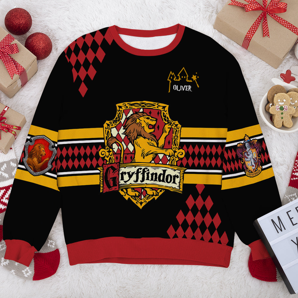 Personalized Gryffindor Ugly Christmas Sweater - Gift for Movie Fans & Book Lovers