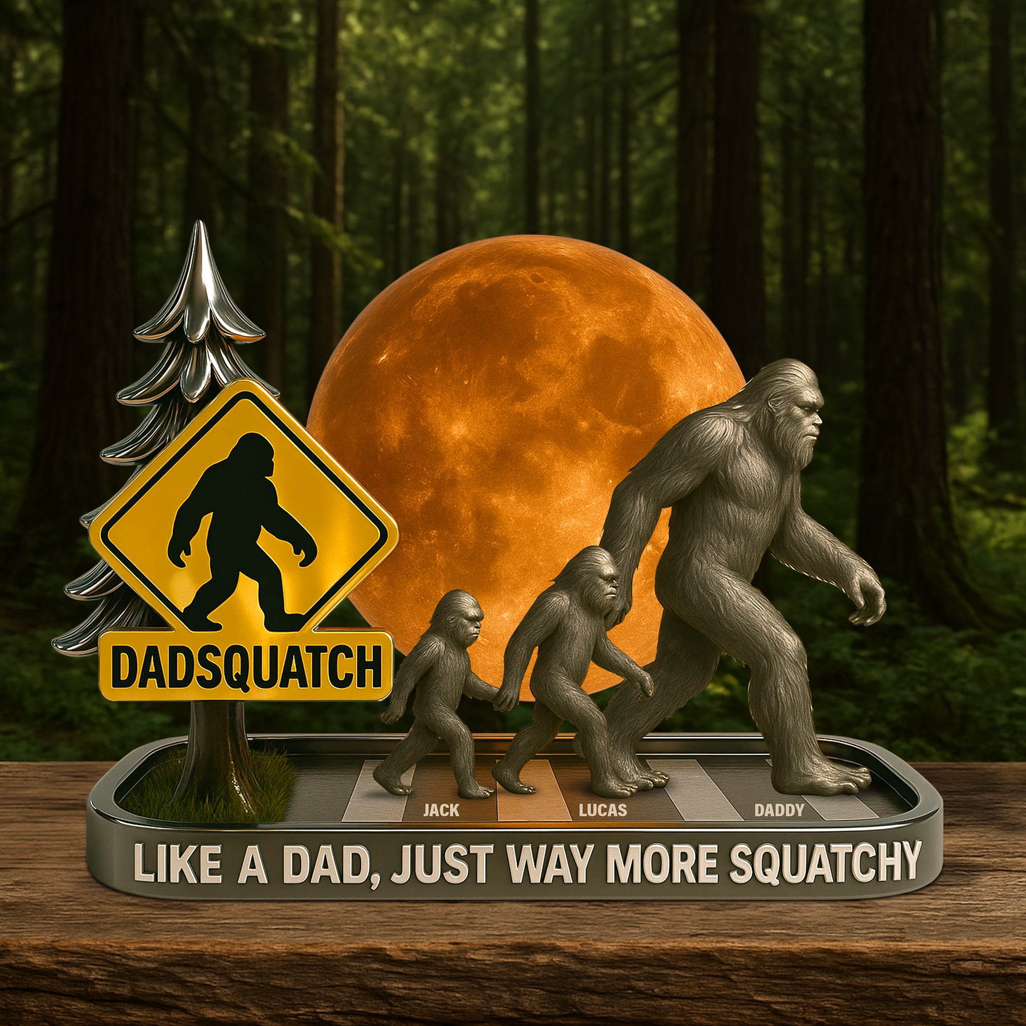 "Like a Dad, Just Way More Squatchy" - Custom Bigfoot Plaque Personalized Gift for Dad, Grandpa, or Father Figure Shaped Plaques PopCulturePrints
