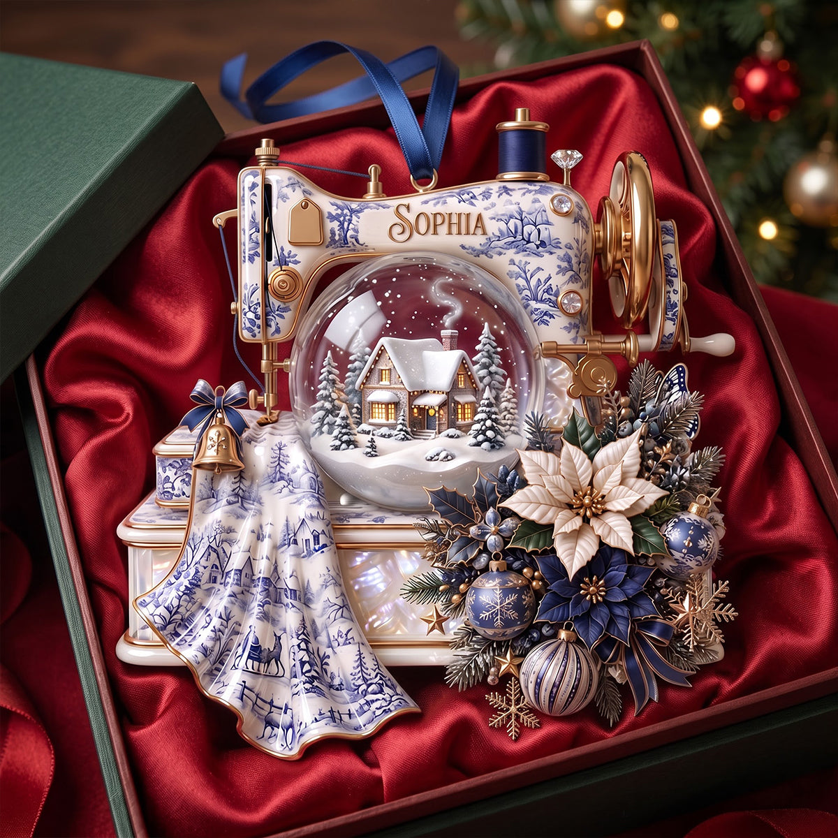 Embrace the Holidays with a Touch of Elegance - Personalized Toile de Jouy Christmas Sewing Ornament
