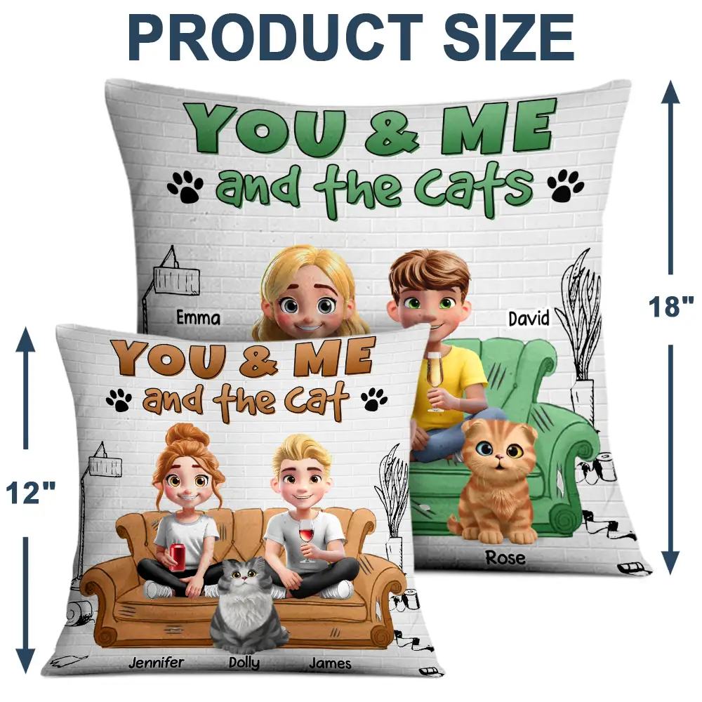 "You And Me And The Cats" - Personalized 3D Effect Pillow - Perfect Gift for Cat Lovers and Families Pillow PopCulturePrints