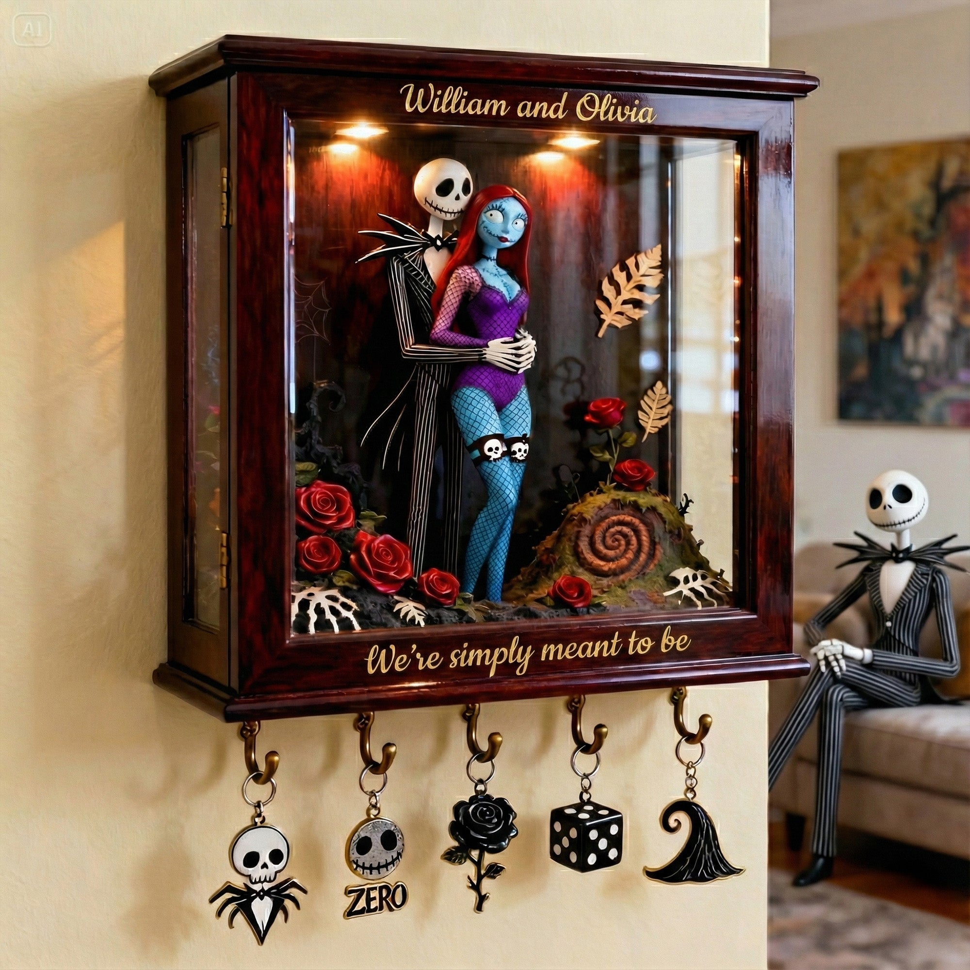 “We’re Simply Meant To Be” - Personalized Wood Key Hanger for Couples Wood Sign PopCulturePrints