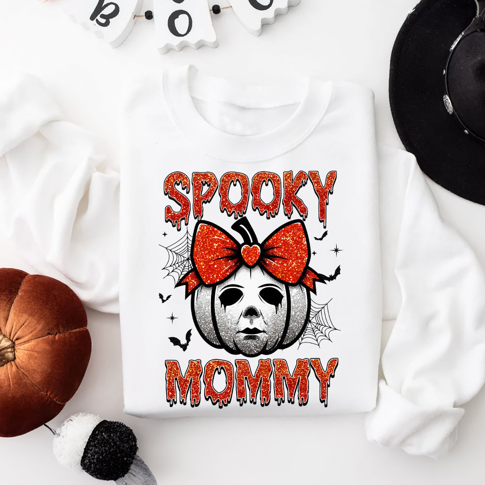 Spooky Mama Personalized Halloween Glitter Shirt for Moms