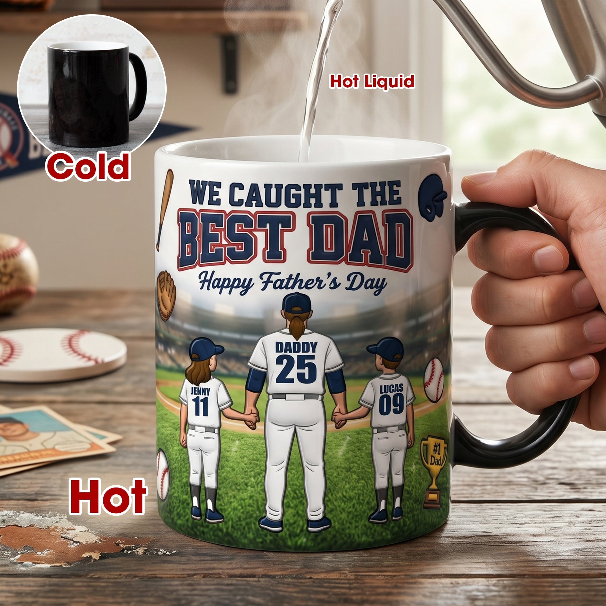 "We Caught the Best Dad" - Personalized Baseball Magic Coffee Mug for Father's Day Coffee Mug PopCulturePrints
