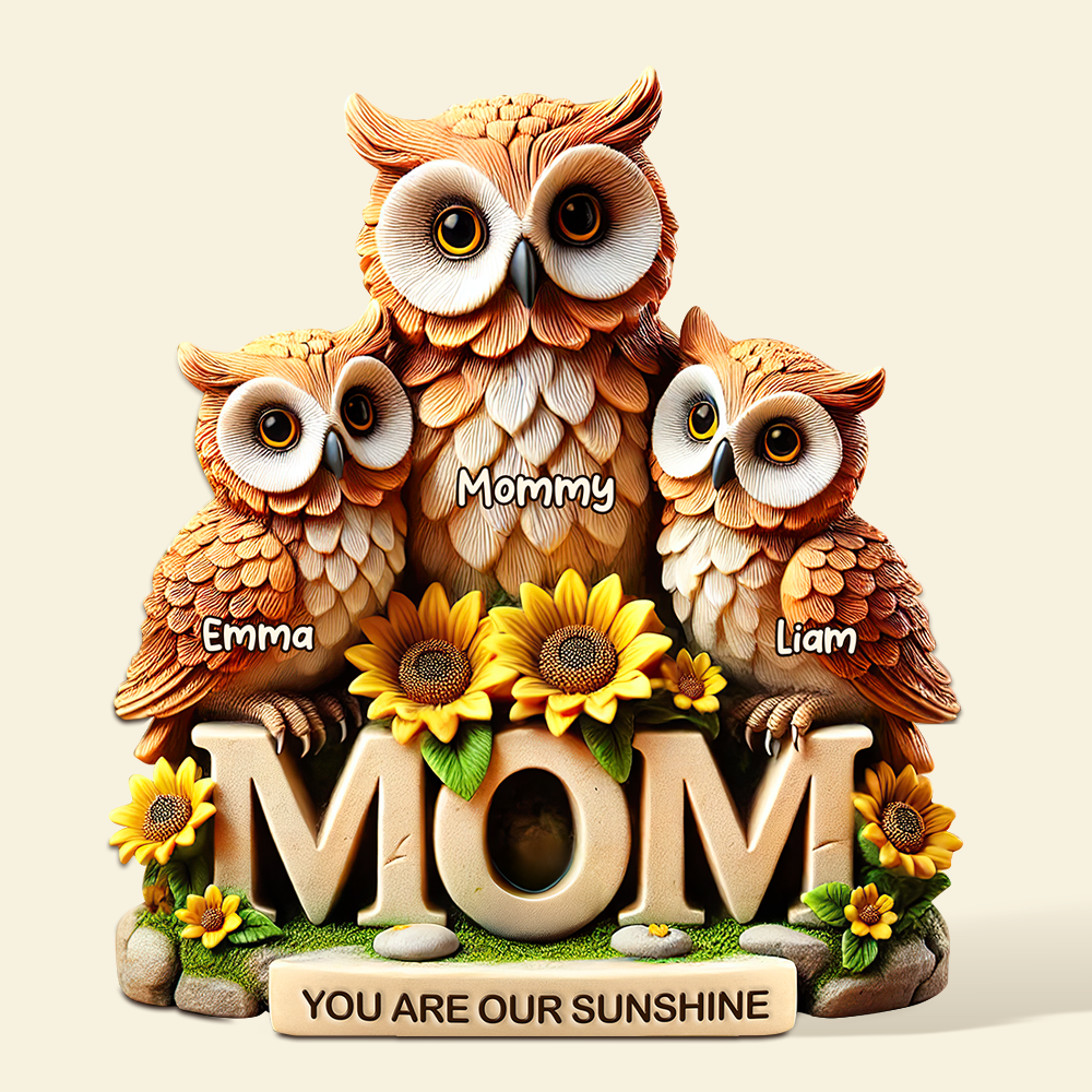 “You Are Our Sunshine” - Owl Mom Plaque - Personalized Gift for Mom, Grandma, and Loved Ones Shaped Plaques PopCulturePrints