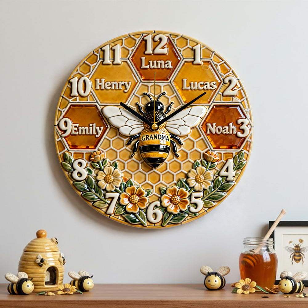 “Sweet Moments with Grandma” - Personalized Grandma Bee Acrylic Hanging Wall Clock - Custom Gift for Grandma, Mom, and Family Hanging Wall Clock PopCulturePrints