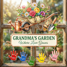 Load image into Gallery viewer, “Where Love Grows” - Lovely Garden Of Mom Suncatcher - Personalized Gift for Moms, Grandmas &amp; More Ornament PopCulturePrints
