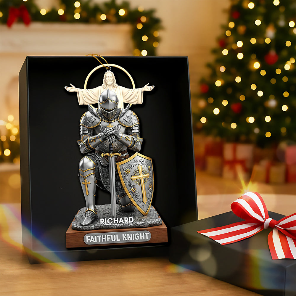 "Honor Your Faith, Celebrate the Season" - Faithful Knight Christmas Ornament - Personalized Gift for Christians, Ideal for Friends and Family Ornament PopCulturePrints