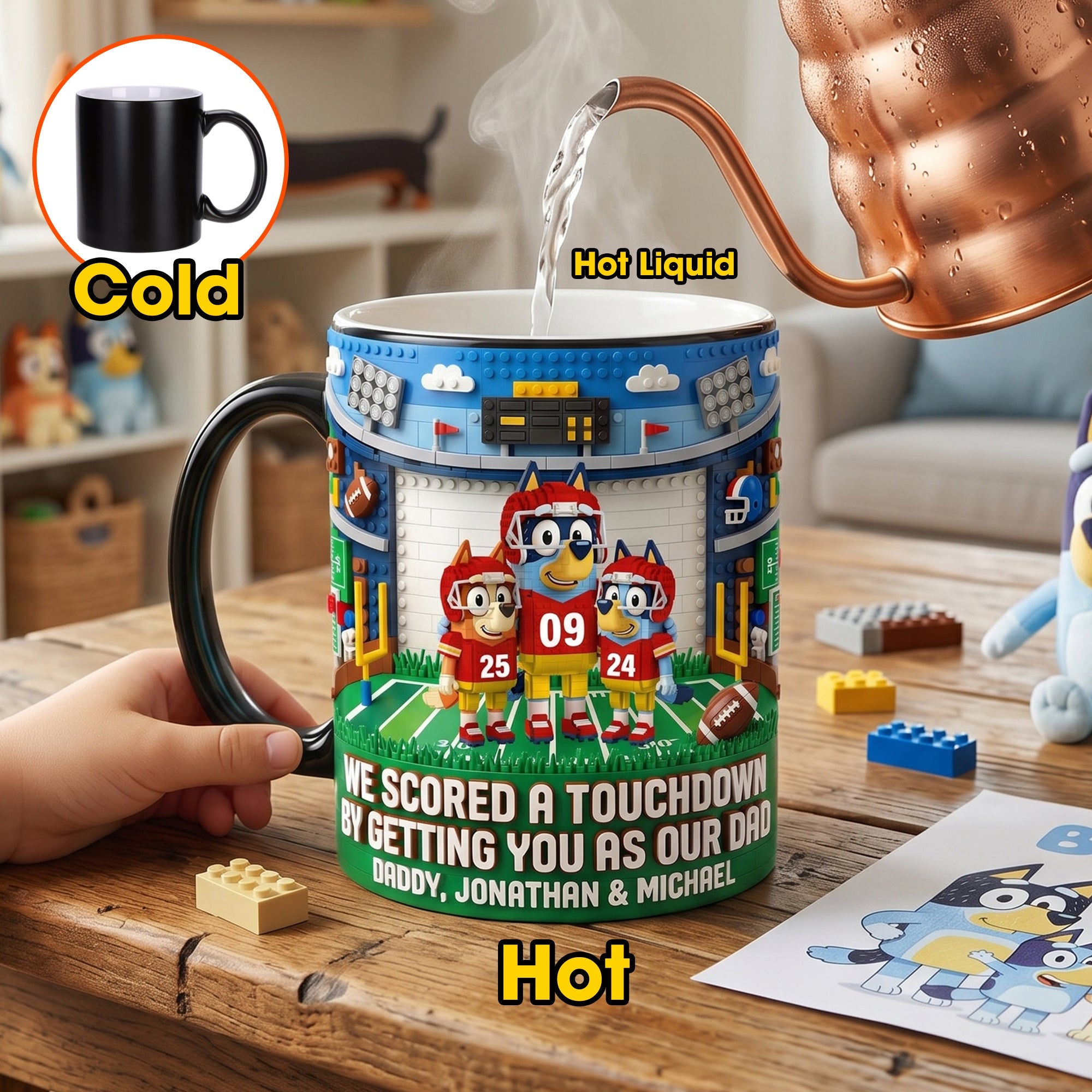 "We Scored a Touchdown!" - Sport Lover Puppy Kids Magic Ceramic Coffee Mug - Personalized Gift for Dad and Grandpa Coffee Mug PopCulturePrints