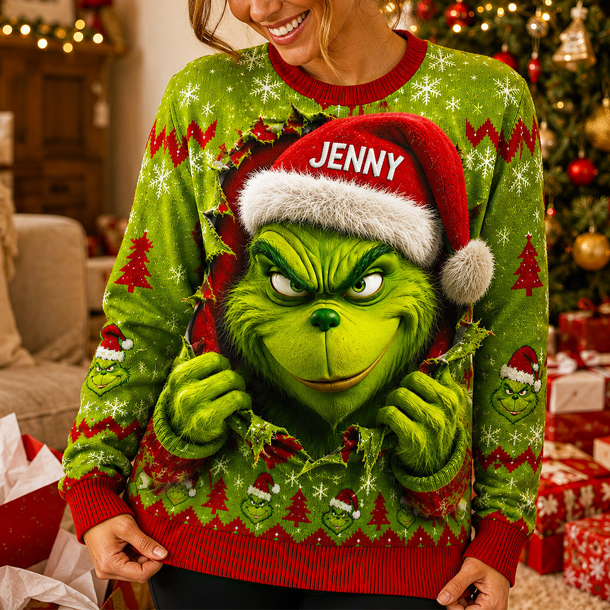 “Unwrap the Fun with Our Mischievous Santa Hat Shirt!” - Personalized Christmas Gift for Everyone