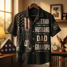 Load image into Gallery viewer, Honor Your Hero: Personalized Patriotic Veteran Dad Hawaiian Shirt - Perfect Gift for Dads and Grandpas Hawaiian Shirts PopCulturePrints
