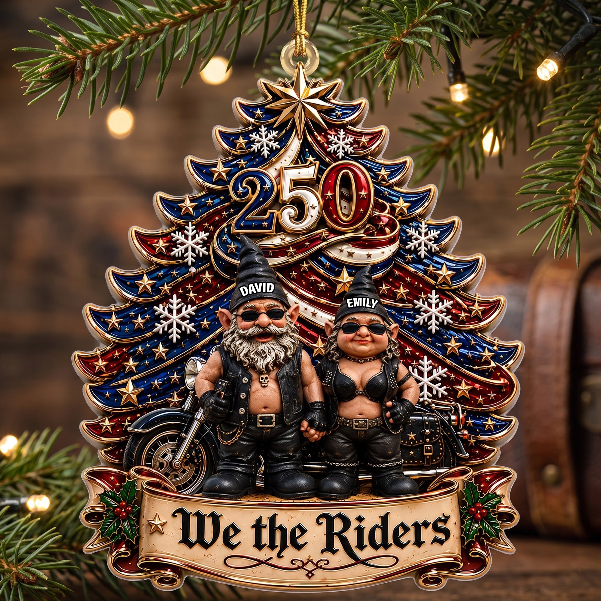 We The Riders: Personalized Biker Motorcycle Gnome Ornament - Perfect Christmas Gift for Couples