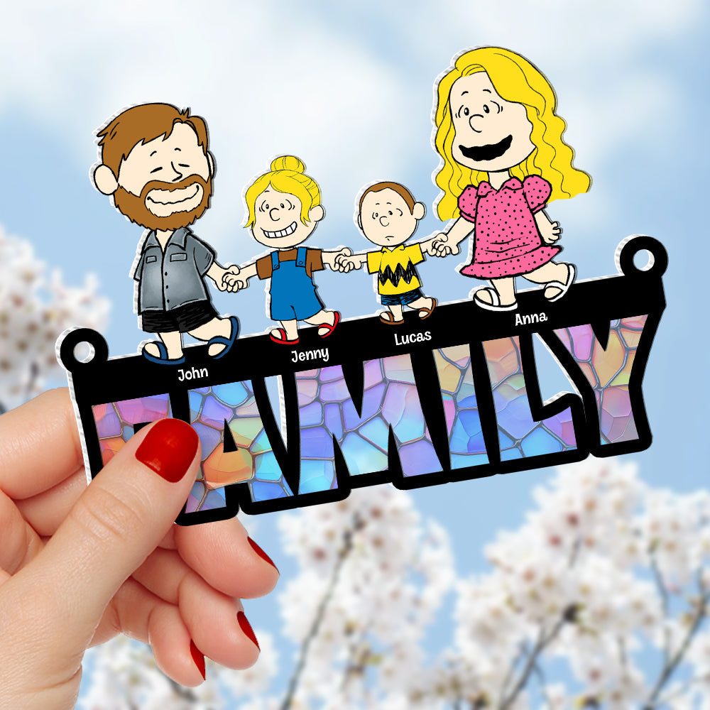 Personalized Family Cartoon Suncatcher Ornament - Custom Name Gift