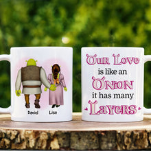 Load image into Gallery viewer, Personalized Shrek-Inspired Love Mug - Our Love is Like an Onion Coffee Mug PopCulturePrints
