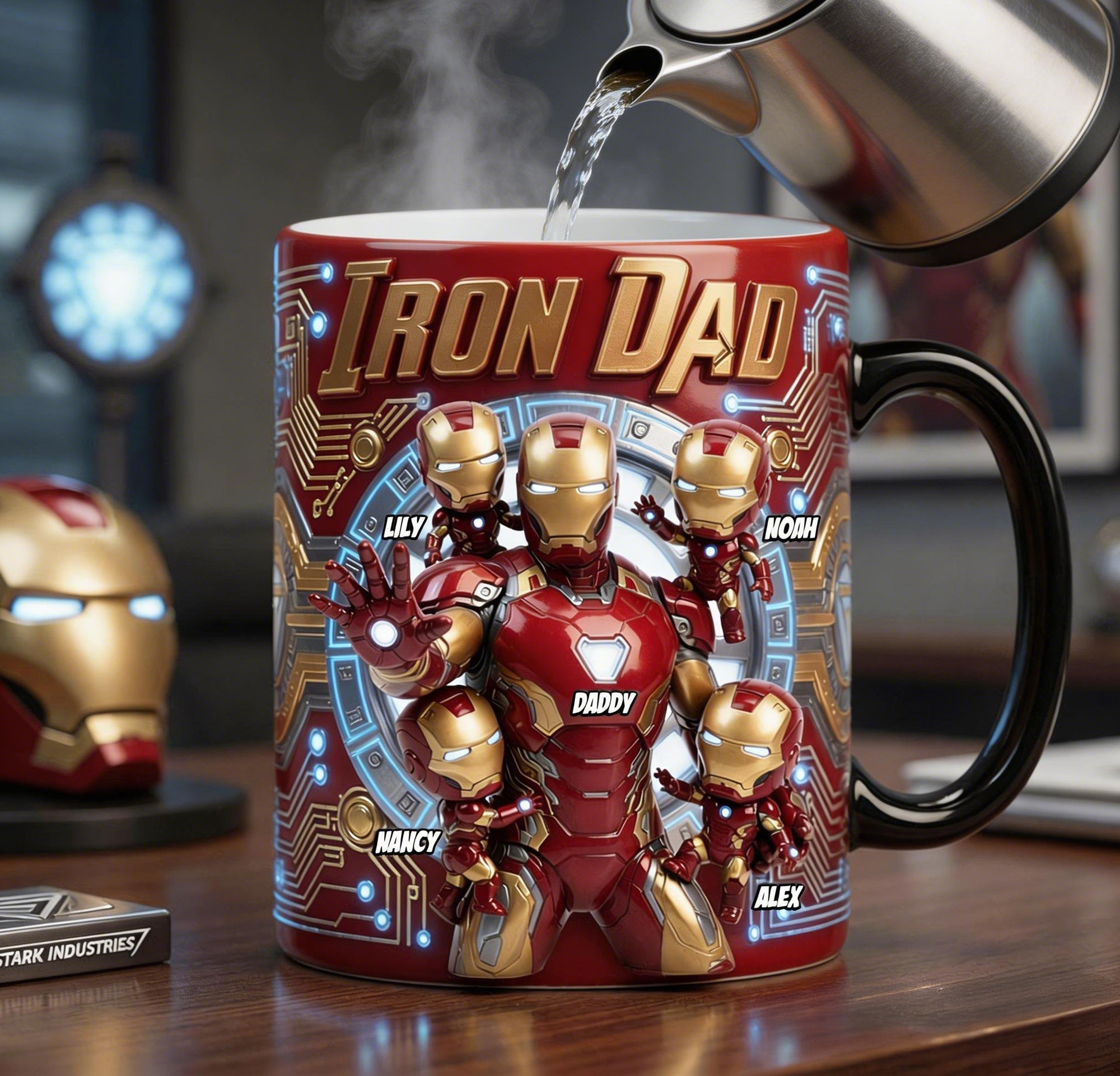"The Ultimate Superhero Dad - Personalized Iron Dad Mug" - Custom Gift for Fathers, Dads, and Grandpas Coffee Mug PopCulturePrints