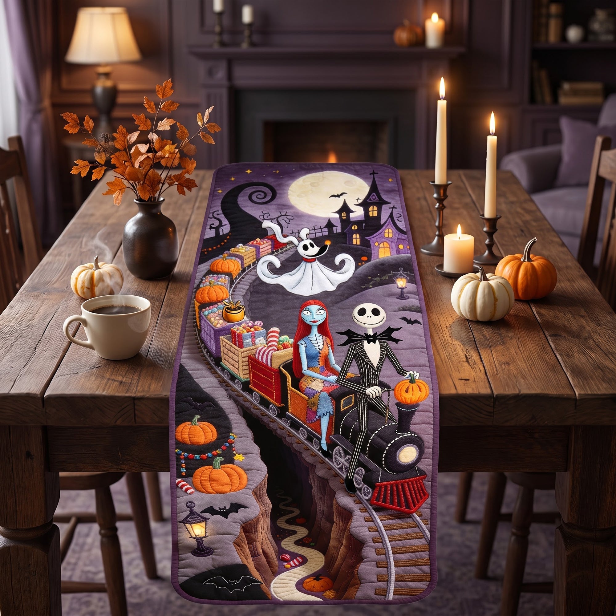 Spooky Couple Table Runner - Personalized Halloween Gifts For Couple 03haqn150826 Quilted Table Runner PopCulturePrints