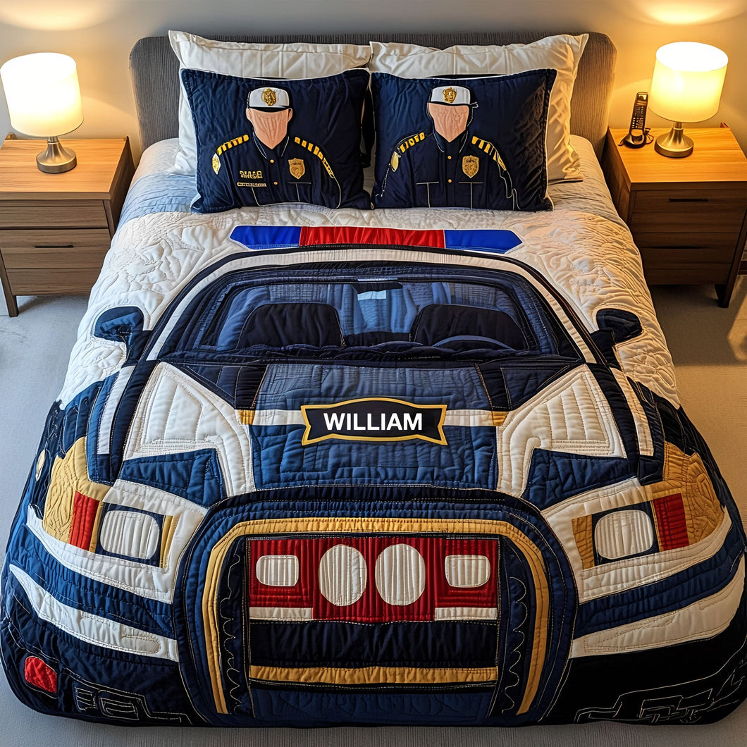 Personalized Police Car Quilt Bedding Set - Unique Gifts for Police Officers Blanket PopCulturePrints