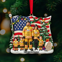 Load image into Gallery viewer, &quot;Celebrate Family Valor this Holiday Season - Personalized Firefighter Christmas Ornament for Families&quot; Ornament PopCulturePrints
