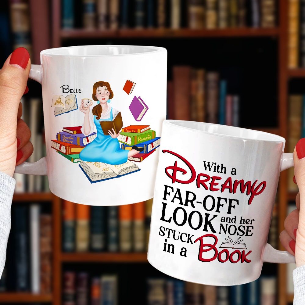 Personalized Book Lover’s Coffee Mug - Her Nose Stuck In a Book Coffee Mug PopCulturePrints
